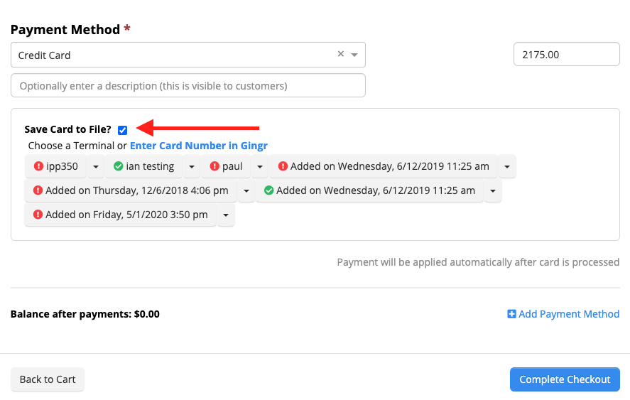Payment method selection screen