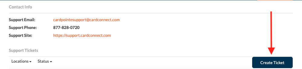 Contact info and 'Create Ticket' button.