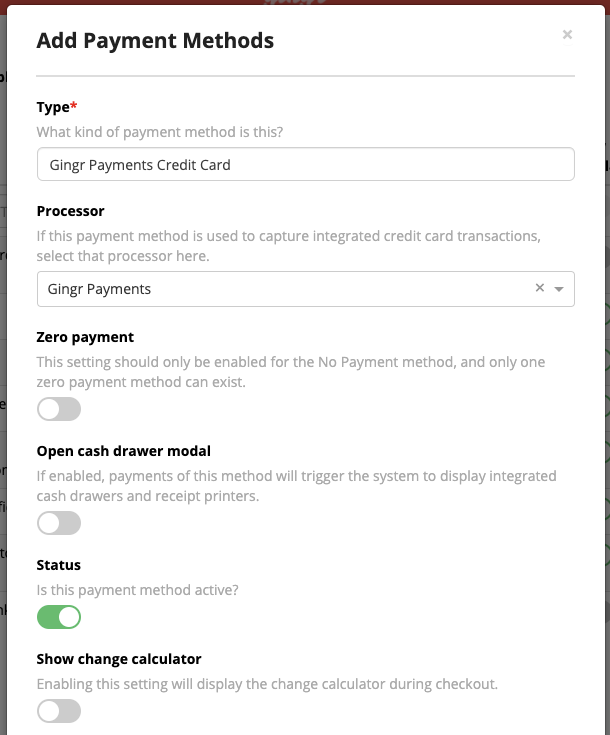 Add Payment Methods settings form.