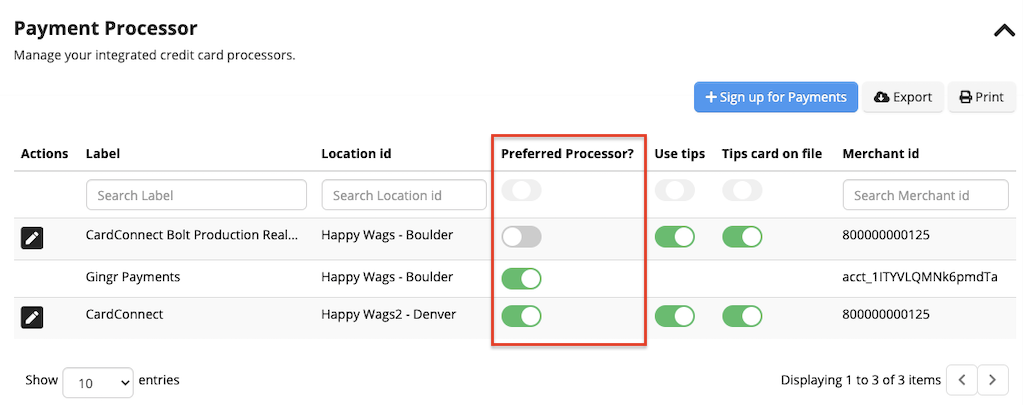 Payment processor management interface