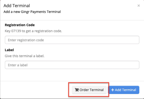 Add Terminal form with order button highlighted.