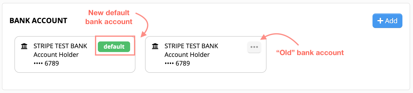 Bank account selection interface.
