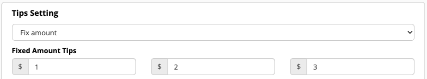 Tip settings with fixed amounts.