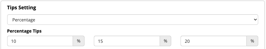 Tip percentage settings interface