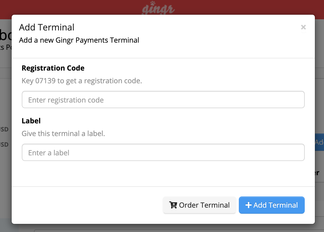 Add Terminal form with registration fields.