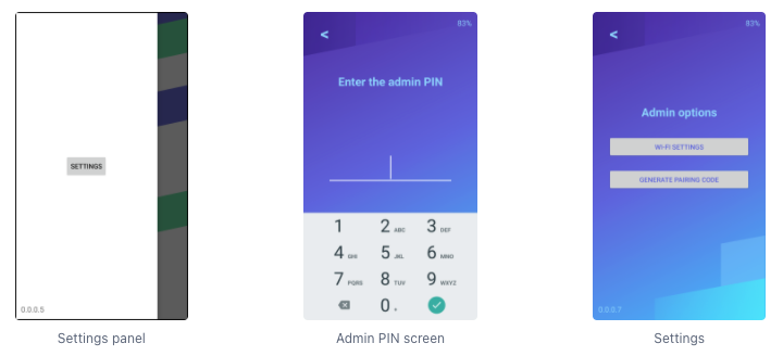 Three app settings screens