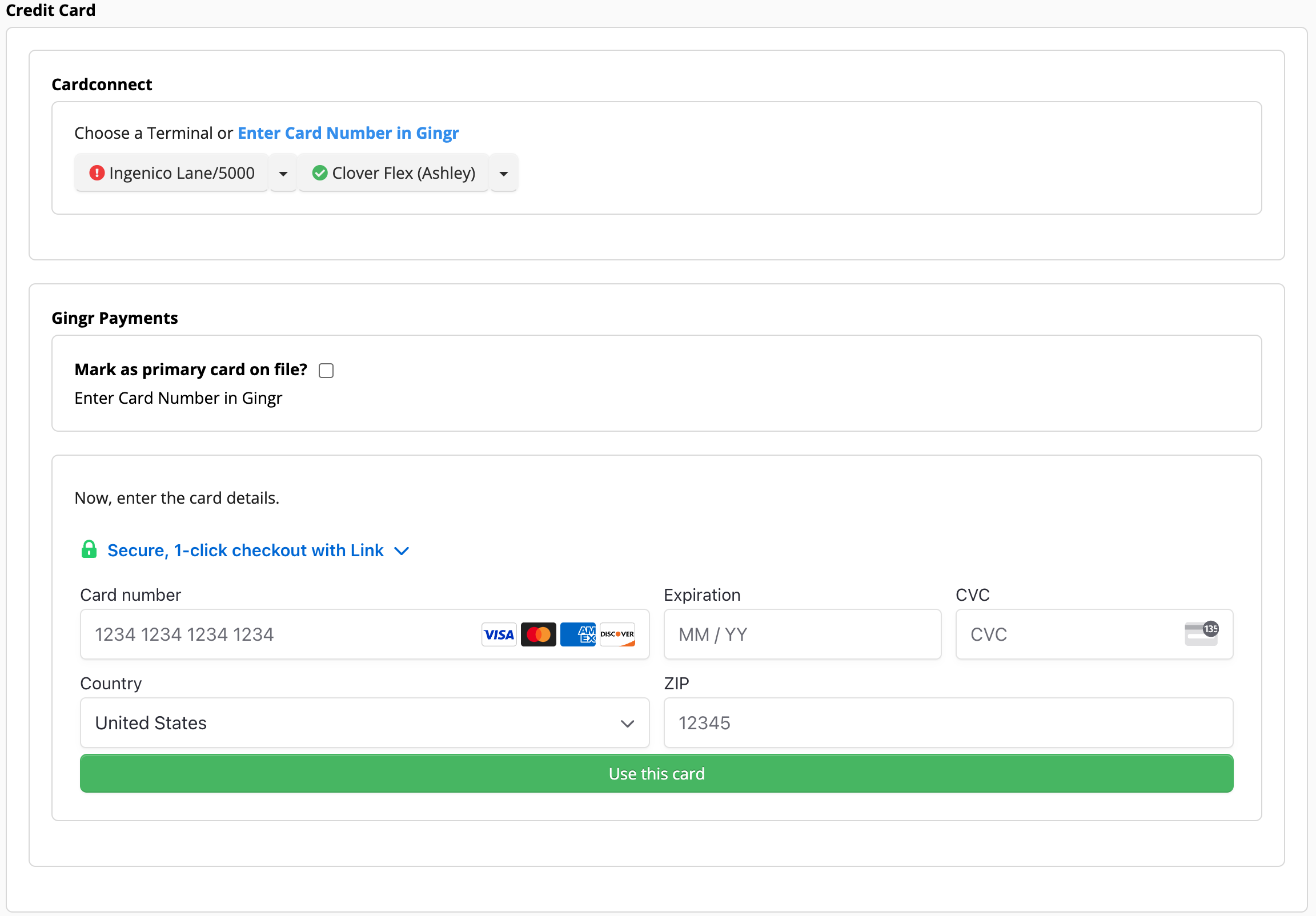 Credit card payment form interface