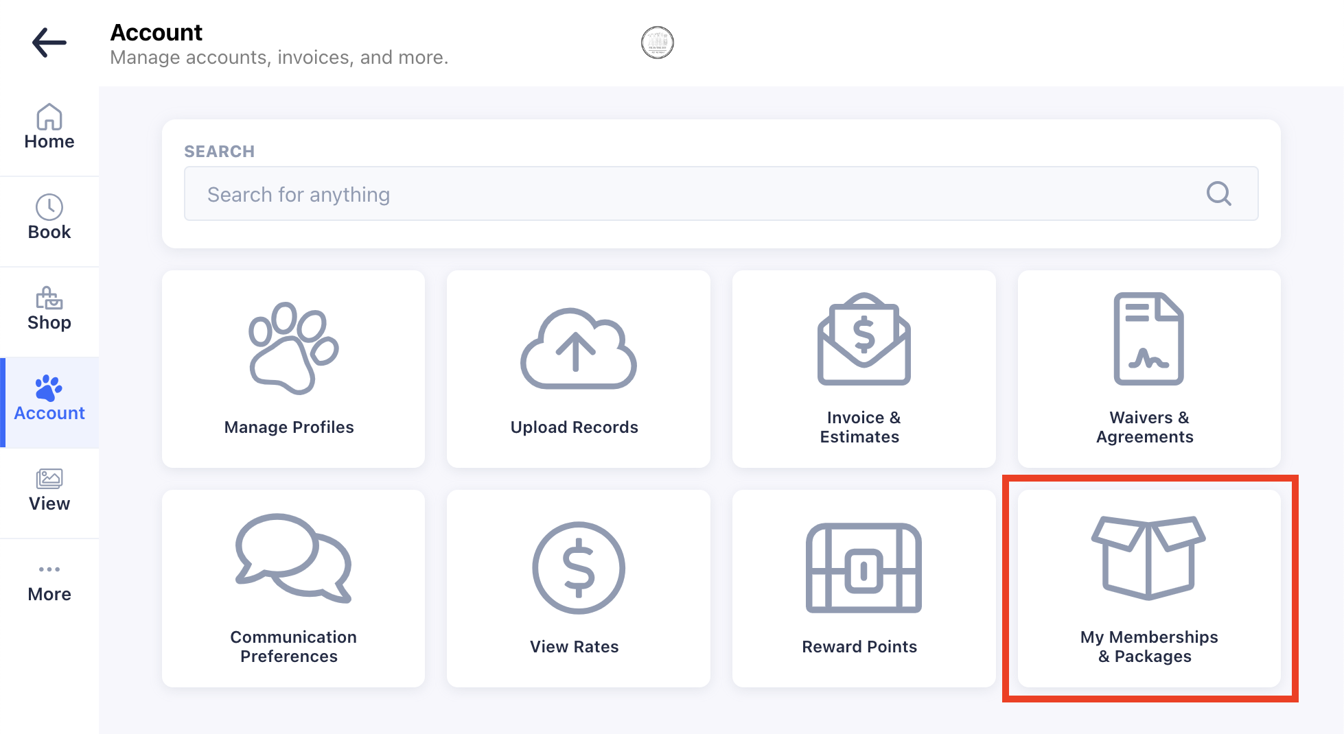 Account management dashboard options