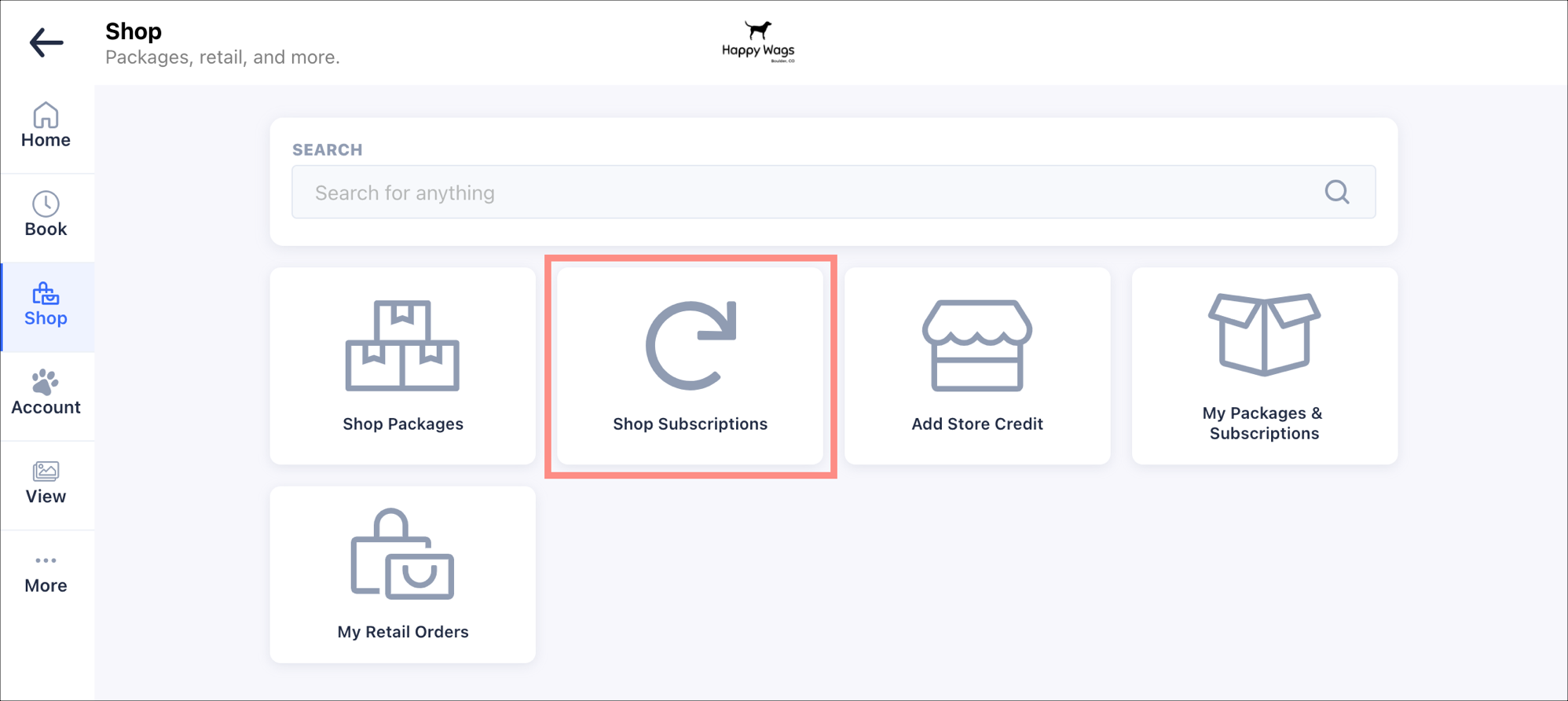 Shop Subscriptions" button highlighted