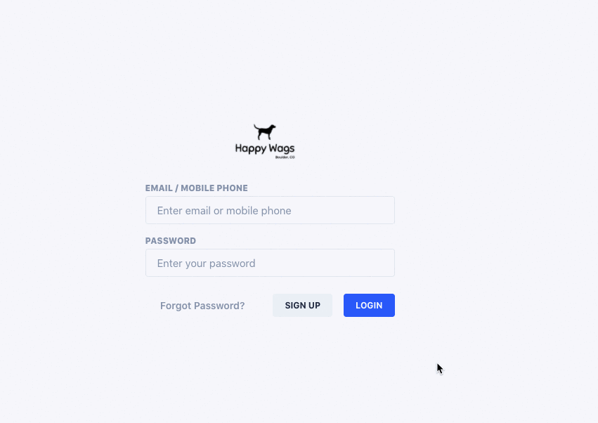 Login page with email and password fields.