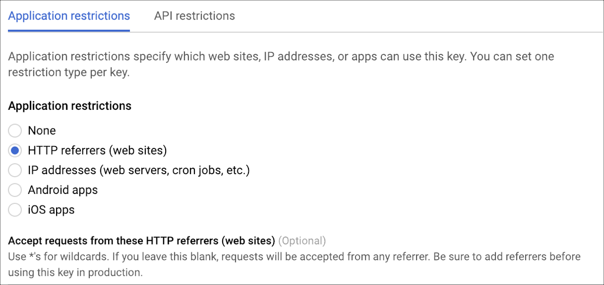 API key application restrictions options