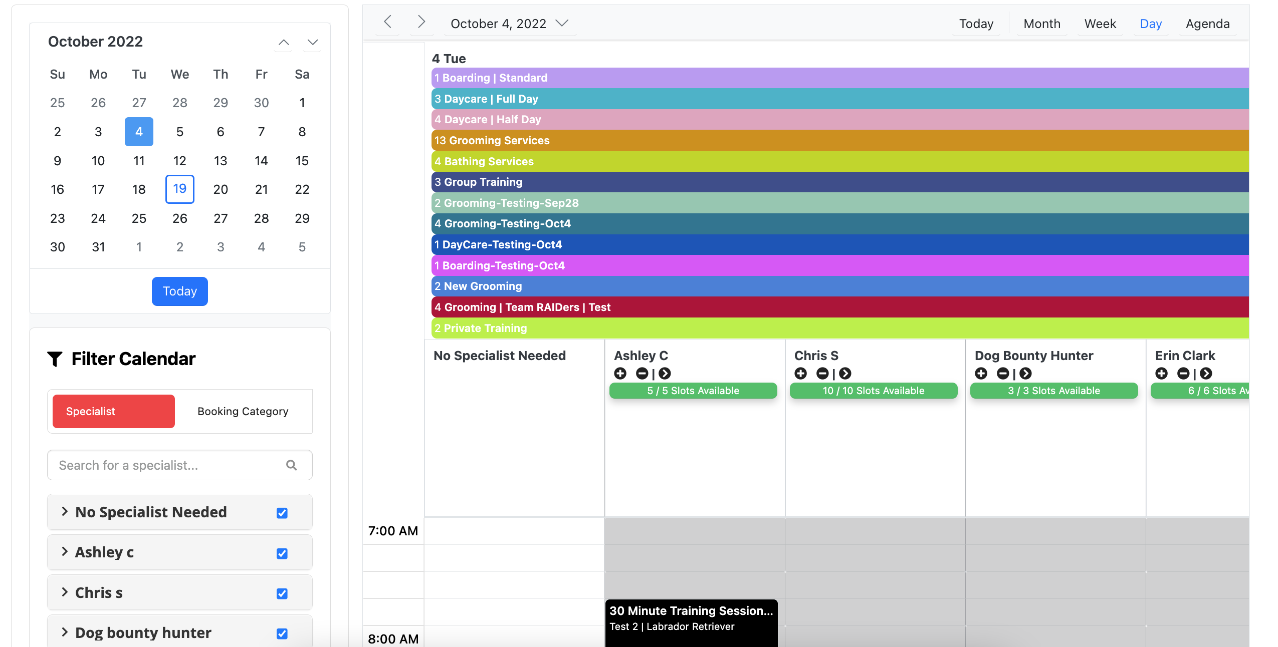Color-coded schedule on October 4, 2022