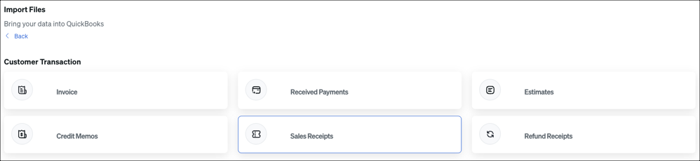 QuickBooks import options for transactions.