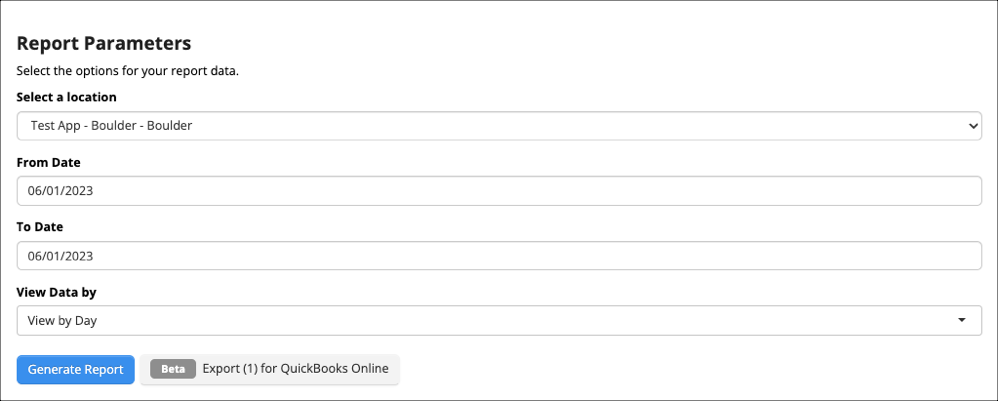 Report parameters selection form.