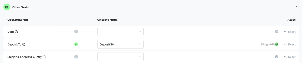 Quickbooks field mapping interface