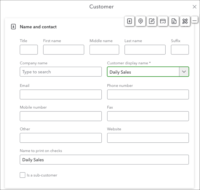 Customer information form interface.