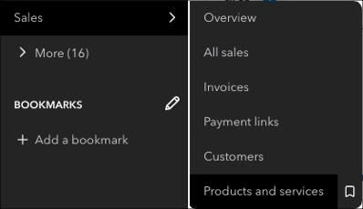 Sales menu with bookmarks and options.