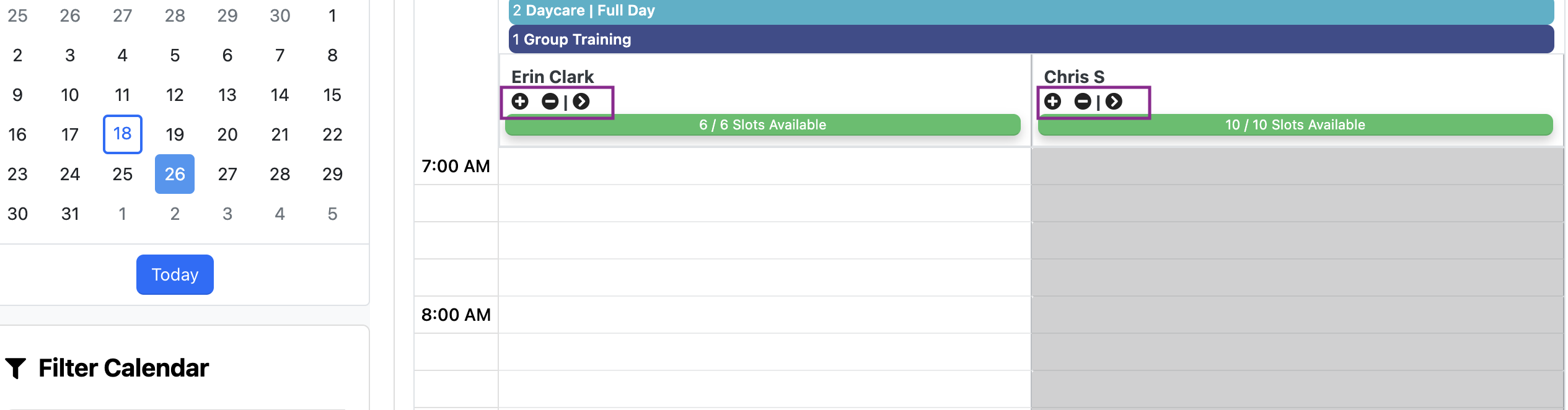Calendar with available slots highlighted.