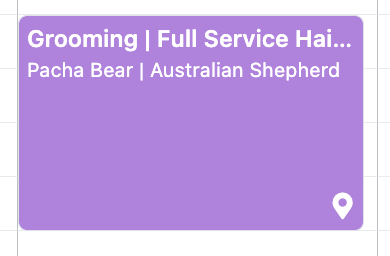 Purple card with grooming service text.