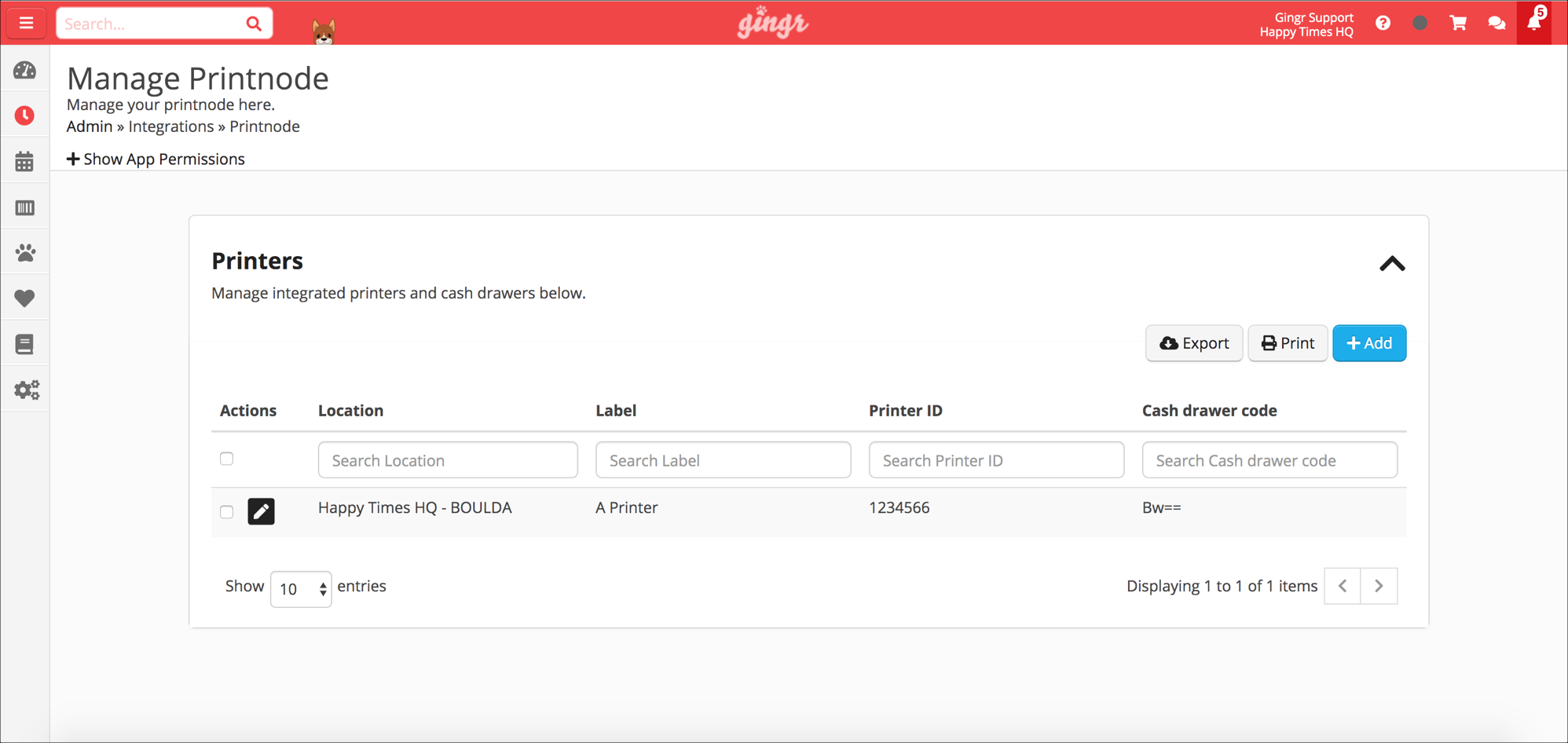 Manage Printnode interface with printer list.