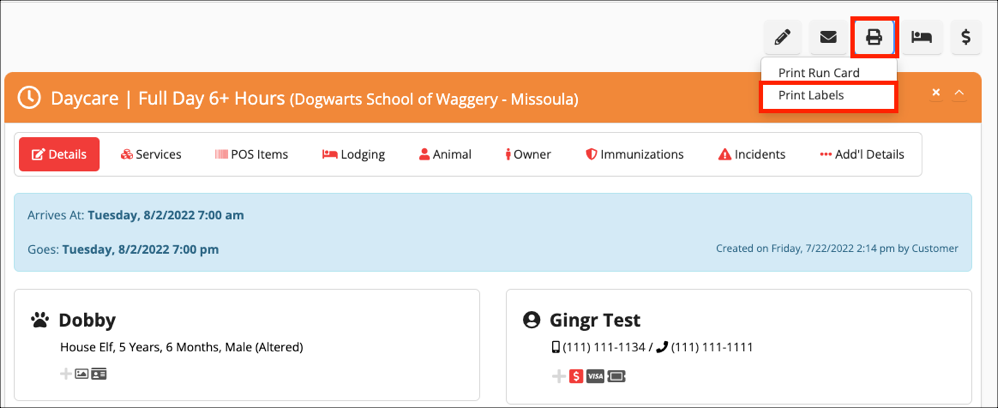 Daycare schedule and details interface