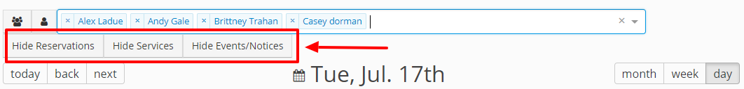 Hide options and date navigation interface.