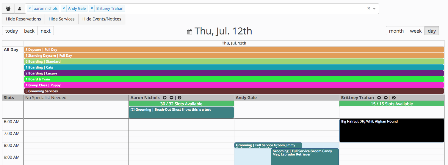 Pet care schedule for July 12th.