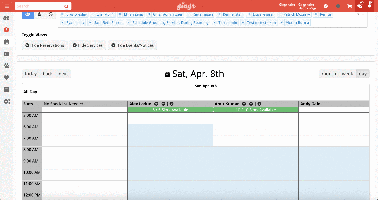 Scheduling interface with time slots.