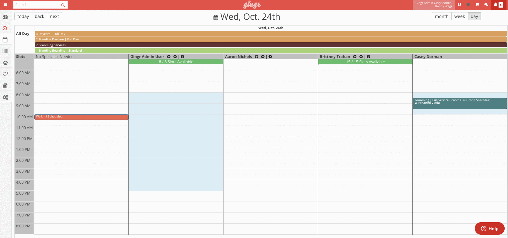 Calendar schedule with appointments listed.