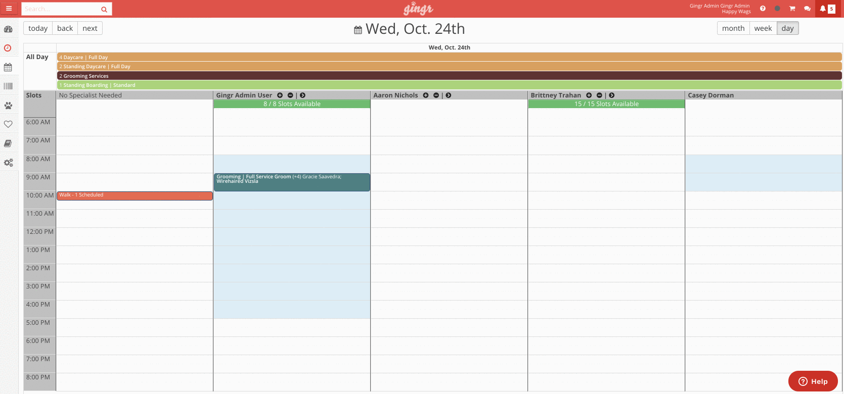 Calendar schedule with time slots.