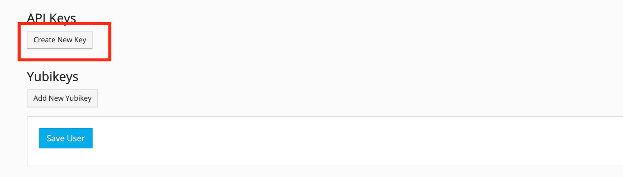Create New Key" button highlighted.