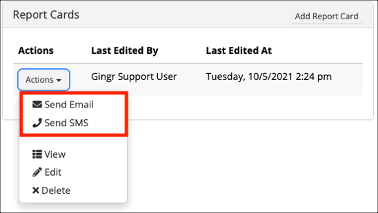 Dropdown menu with email and SMS options.