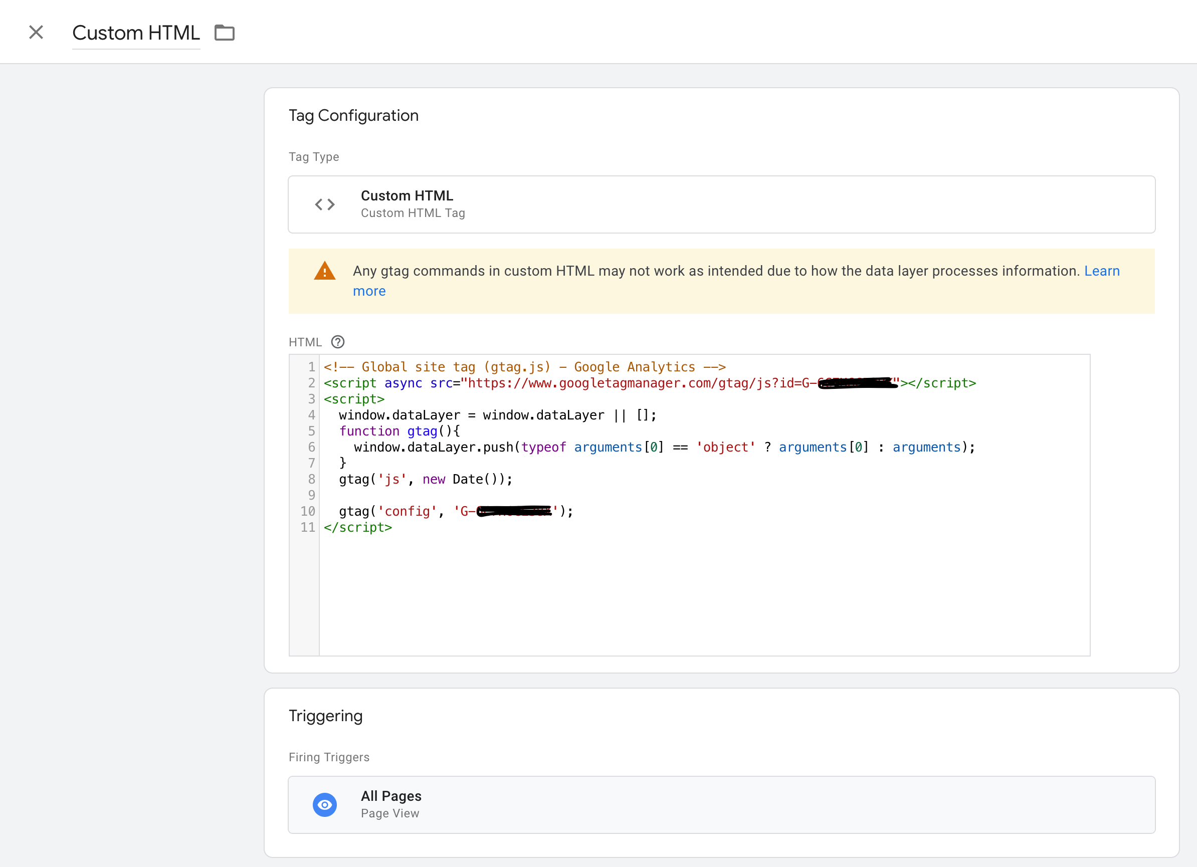 Google Analytics custom HTML tag setup