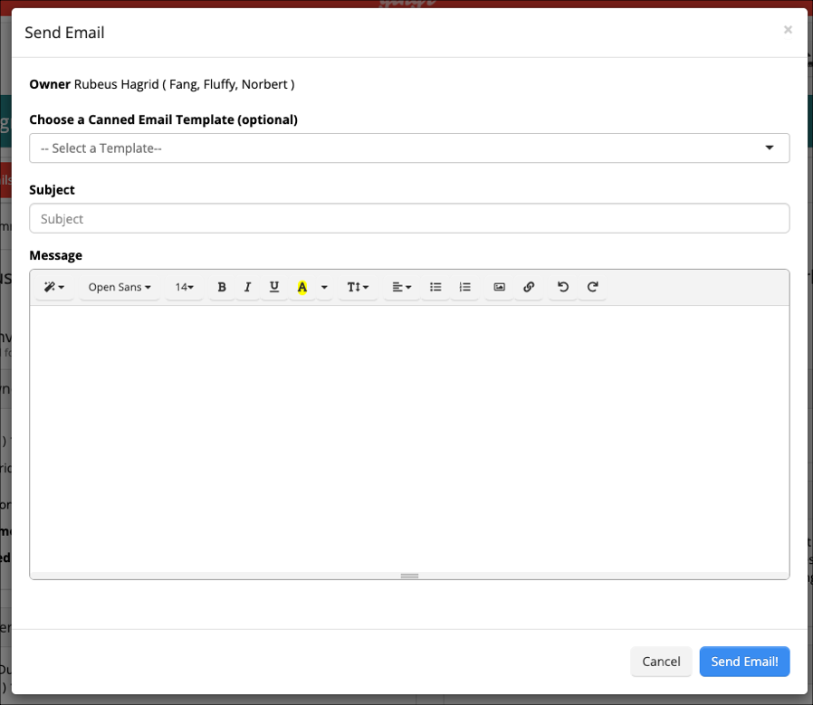 Email composition window with blank fields.