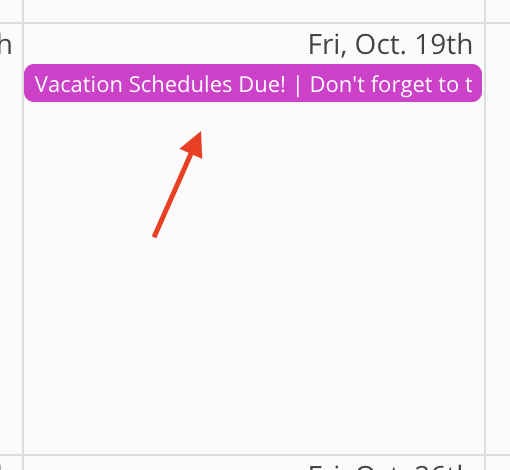 Calendar reminder: Vacation Schedules Due
