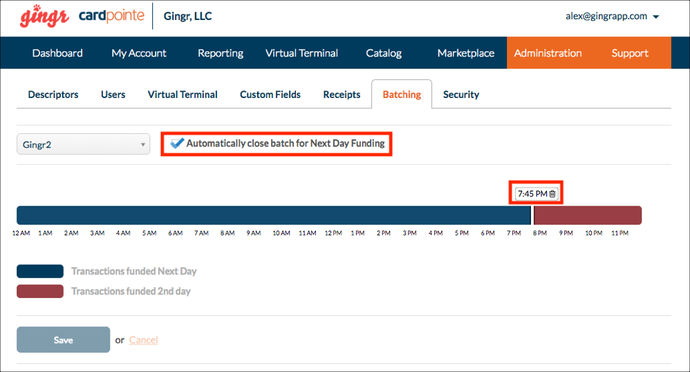 Batching settings with time schedule.