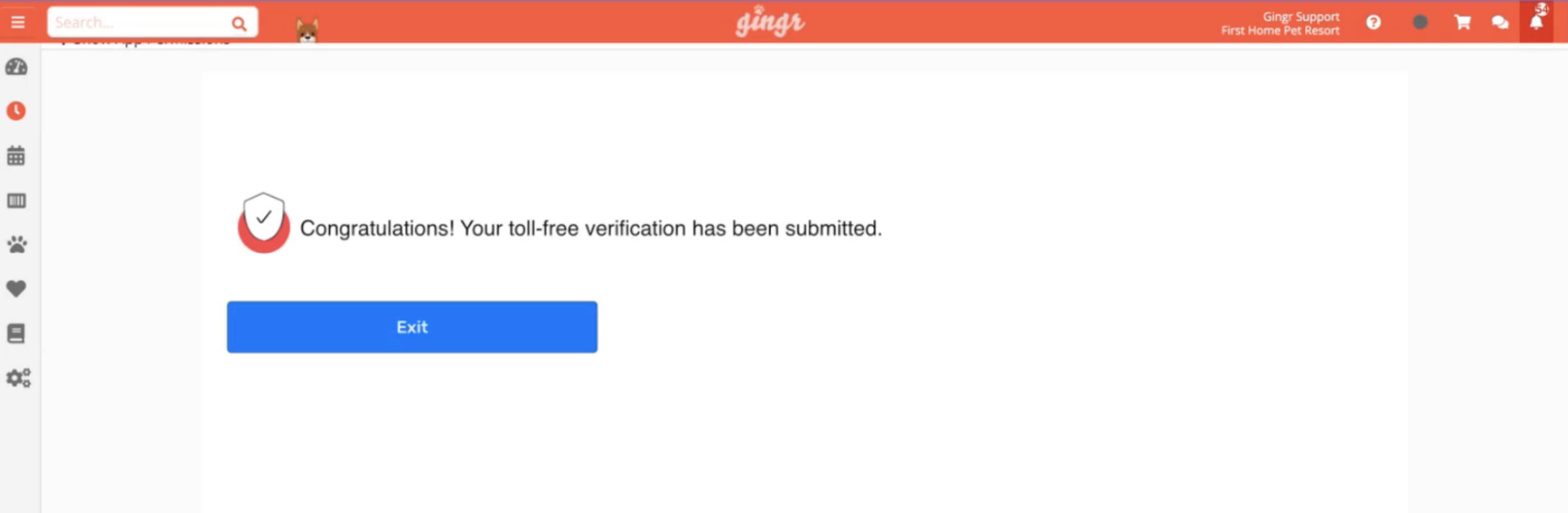 Verification submitted confirmation screen.