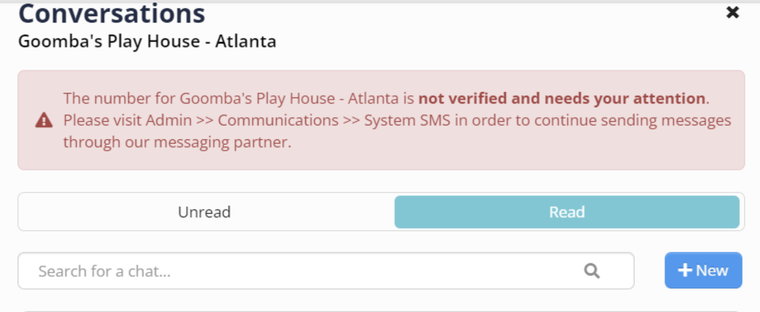 Number not verified alert message.
