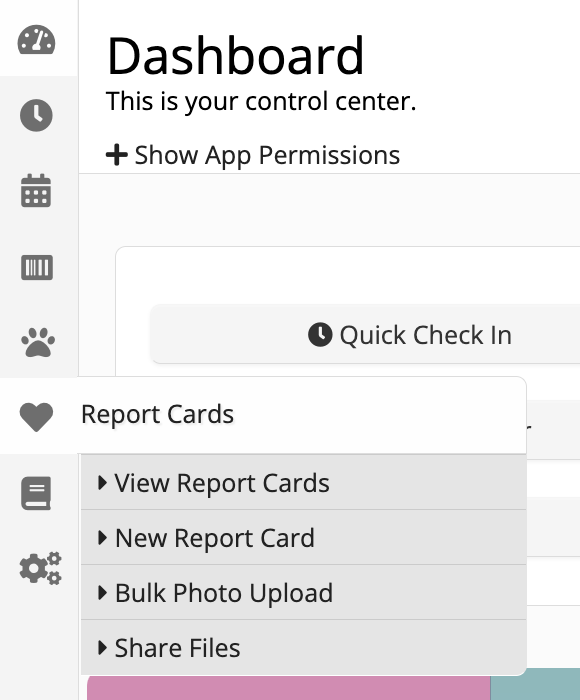 Dashboard with report card options