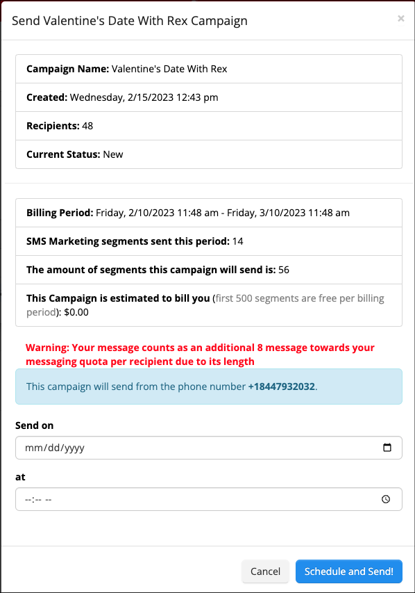 SMS campaign scheduling interface
