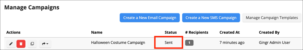 Manage Campaigns dashboard with campaign details.