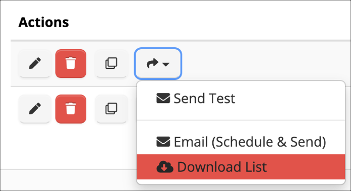 Dropdown menu with email options.