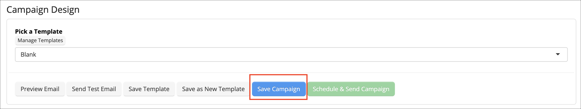 Campaign design interface with save options.
