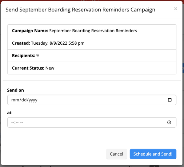 Campaign scheduling interface screenshot.