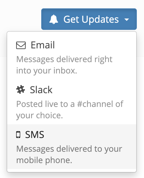 Notification delivery options: Email, Slack, SMS.