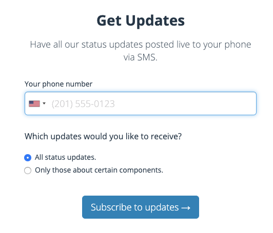 SMS updates subscription form