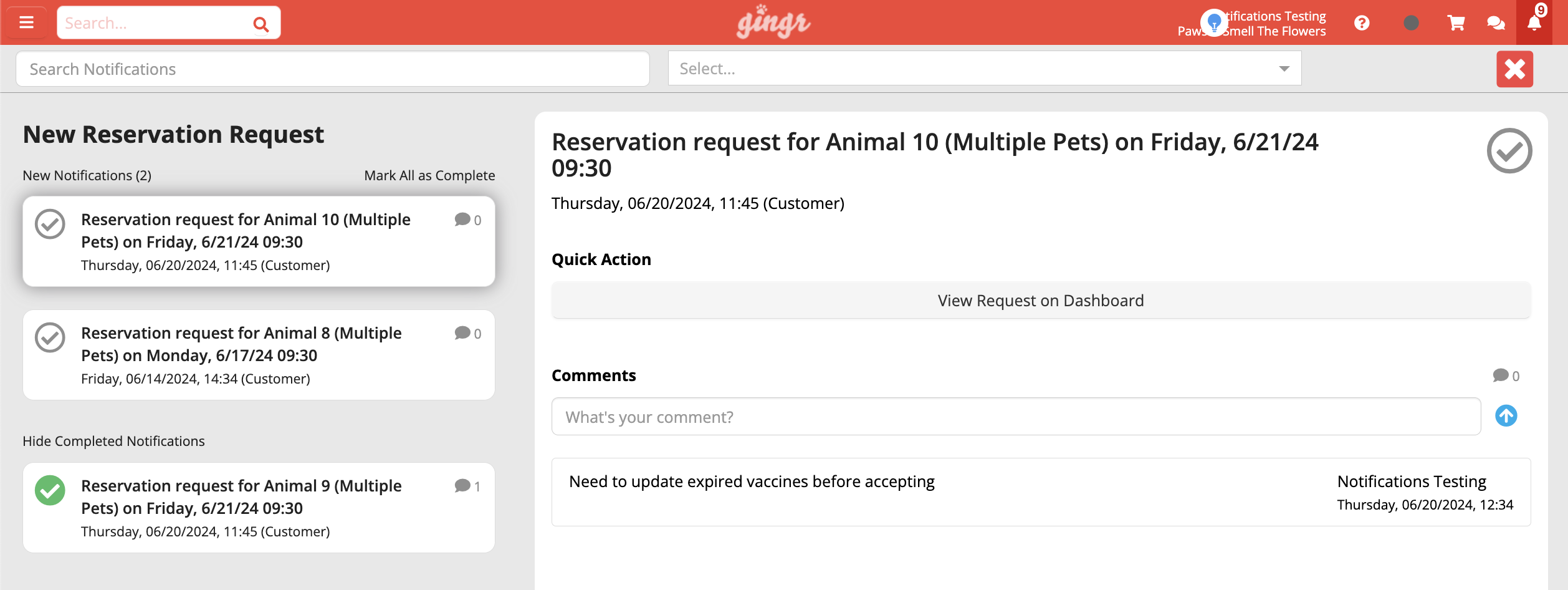 Reservation requests for multiple pets.