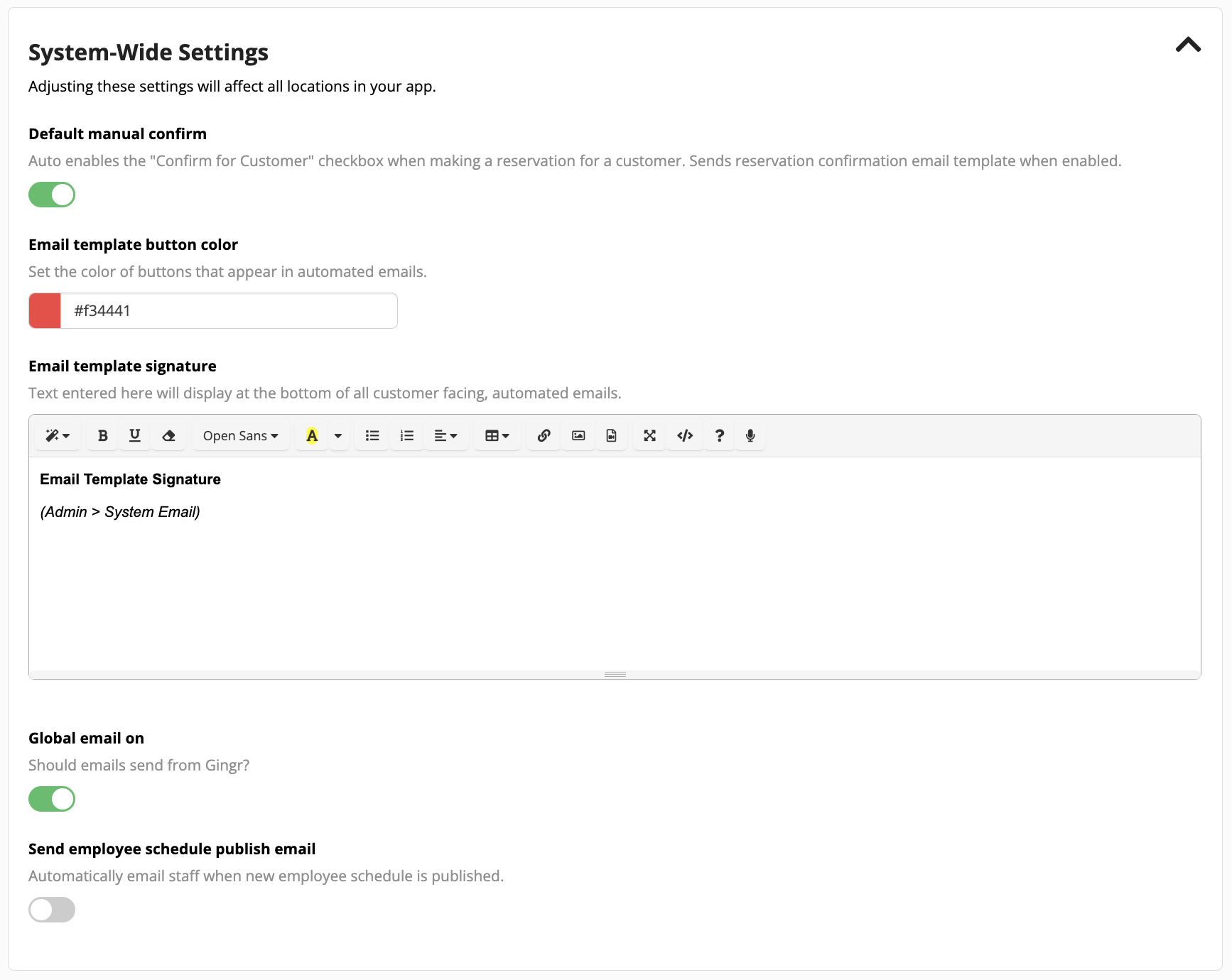 System-wide email settings interface