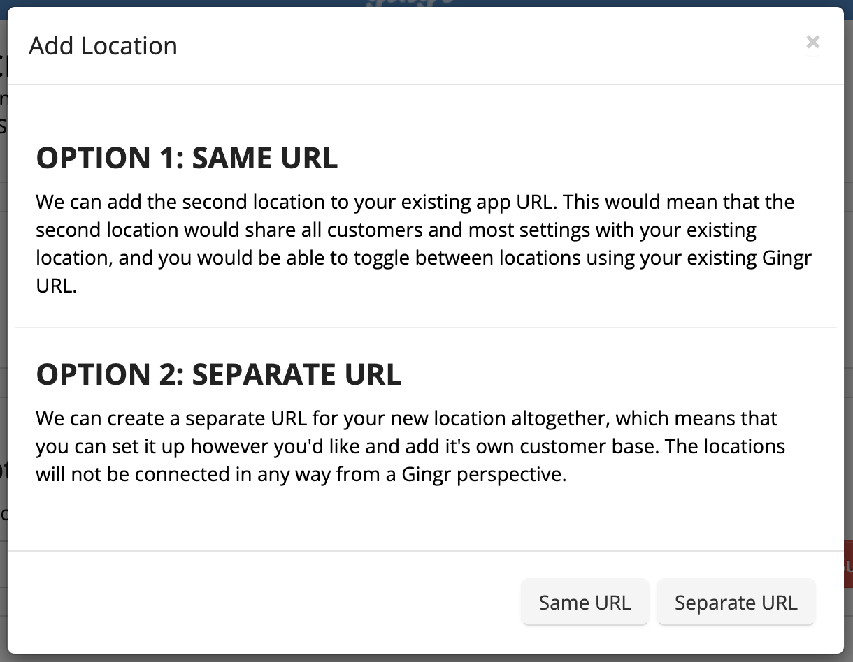 Add Location: Same or Separate URL options