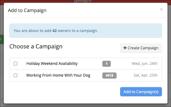 Add to Campaign" selection window.
